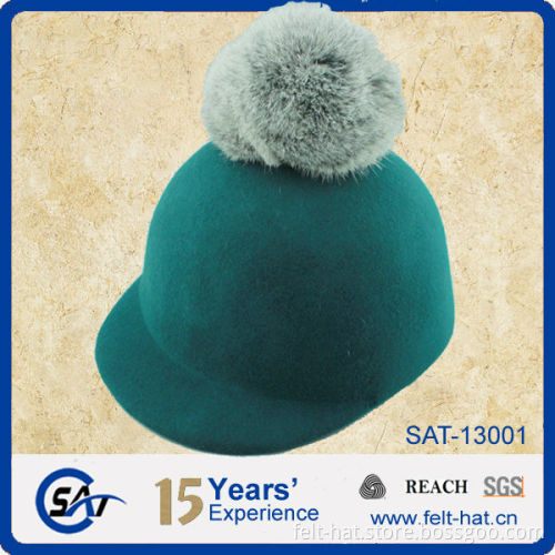 Rabbit fur ball fashion cap, 100% wool felt hat